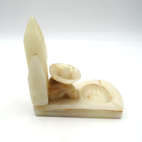 Vintage Ashtray Marble Onyx Alabaster Man Siesta Sombrero Cactus 4.5" Ash Tray - Picture 6 of 9